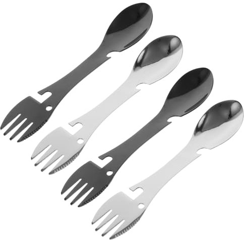 SUPVOX 4pièces Couverts Pliants Multifonction Fourchette Cuillère Couteau Ustensiles Réutilisables Acier Inoxydable Pour Camping Voyage