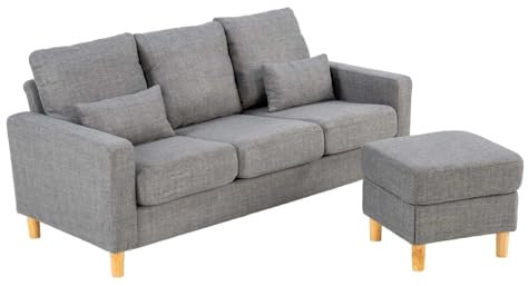 Hroth 3 Seater Sofas, Fabric Sectional Sofa with Storage Ottoman and 2 Pillows, Thick Cushions, High Weight Capacity, L Shape Recliner Settee for Living Room, Bedroom, Office, Light Grey