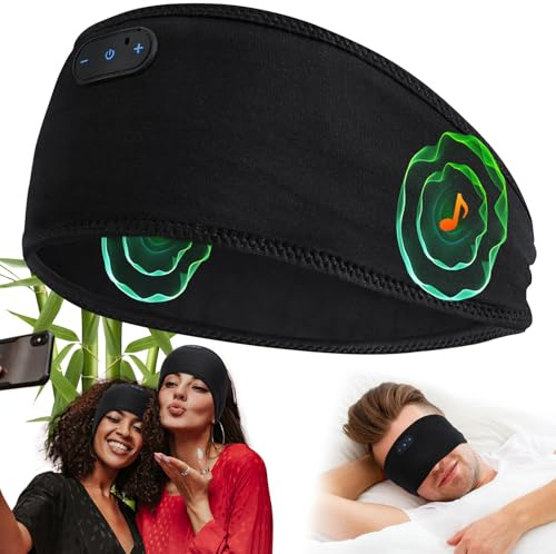 MUSICOZY Sleep Headphones,Ultra-Soft Organic Bamboo Cotton Headband Bluetooth for Side Sleepers, with 14H Playtime & Bluetooth 5.4, 4-in-1 Wireless Music Sleep Earphones for side sleeping