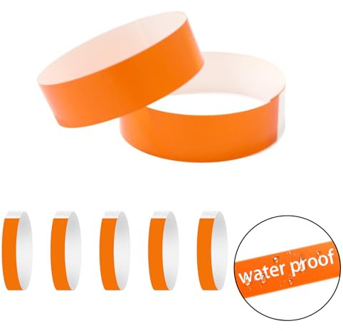 100 Papier-Armbänder für Veranstaltungen, Neon-Armbänder, selbstklebende VIP, wasserdichte Papierarmbänder für Musikfestival, Club-Party-Goodies (Orange)