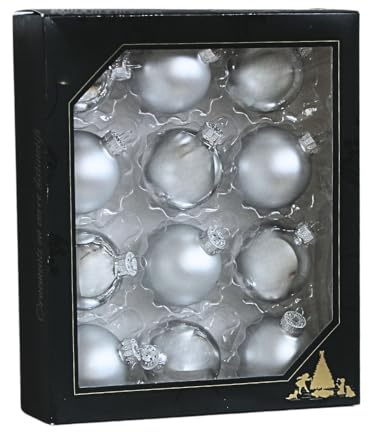 Lauschaer Christbaumschmuck - 12er Set Kugeln, Weihnachtsbaumkugeln Lauscha, Tannenbaumkugeln, Christbaumkugeln,Glas Kugeln aus Lauscha, Silber-Glanz und Silber-matt, mit silbernen Krönchen, 5cm.