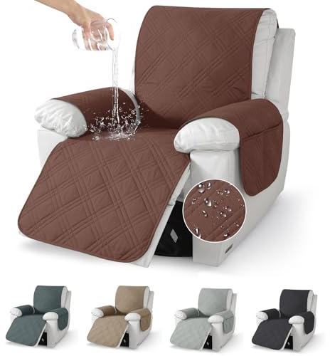 Bcuuozeeing Armchair Cover for TV, Sesselschoner Für Relaxsessel Sesselschoner, mit Taschen Armlehne, Wasserdicht, rutschfest, für mit Kindern Und Haustieren Hund, für Möbelschutz - Kaffeebraun