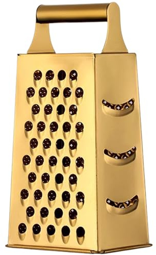 Stainless Steel Cheese Grater 4 Sides 9.3 Vegetable Slicer with Handle for Kitchen Cheese Vegetables Potatoes Ginger Gold