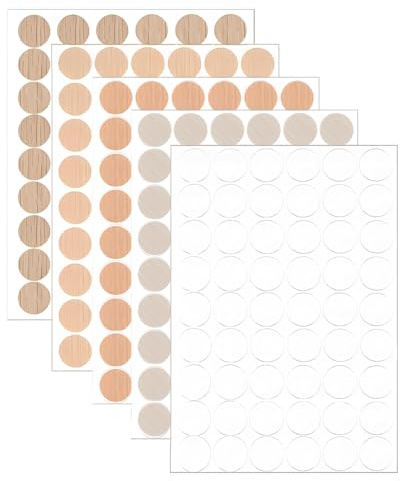HABNI 270 Pezzi Adesivi Copriforo per Viti, Texture in Rovere Chiaro,5 Fogli da 21mm,Soluzione Elegante per Nascondere Fori di Viti su Mobili e Superfici in Legno,Facili da Applicare e Resistenti