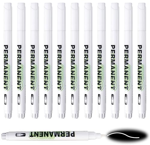Gripiti White Marker Pen 12 Pcs, Acrylic Paint Pens Permanent 1mm Fine Tip Waterproof Water Based Ink Non-Toxic Fabric Markers Suitable for Rock Wood Ceramic Glass Black Paper Tire Metal