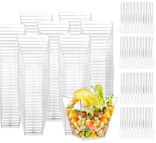 Tasses à Dessert, 100Pcs 60ml/2oz Coupes Gobelets Mini Tasses à Dessert Gobelets Verrines à Dessert Réutilisables pour Mousse,Tiramisu,Anniversaire
