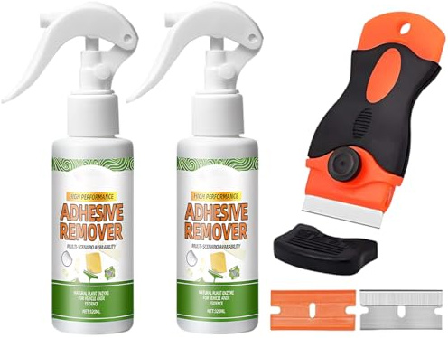 Teegxddy 2 Pezzi Rimuovi Colla Adesivi,Con Raschietto, Adatto per Auto, Finestre, Pareti - Solvente Rapido per Nastro Adesivo,120ML