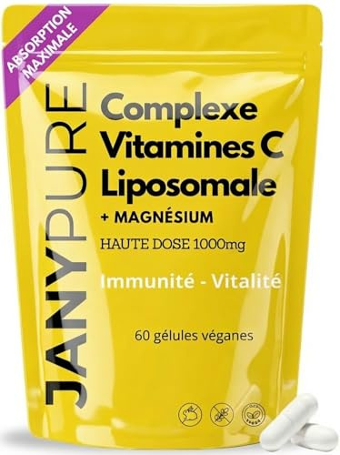 Vitamine C Liposomale 1000mg + Magnésium | Haute Absorption & Assimilation Maximale | Immunité, Énergie, Anti-Fatigue & Collagène | 60 Gélules Véganes | Cure 1 Mois
