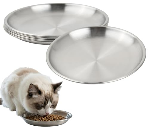 Set di 4 ciotole per gatti in acciaio inossidabile, larghe 14 cm, poco profonde, adatte per cibo secco e umido, ciotole per piccoli animali domestici