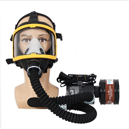 Electric Respirator System - Full Face Gas Mask with Breathing Tube, Adjustable, Supplied Air Fed for Spray Painting and Breathing Protection