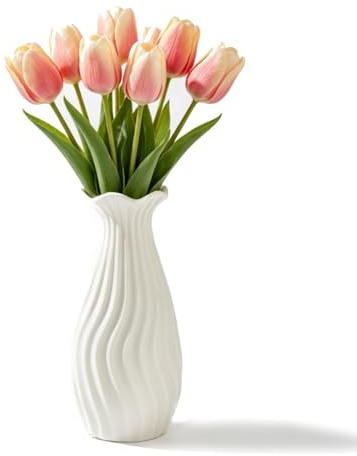 Weiße Keramikvase 18 cm – Moderne Blumenvase skandinavischer Stil, Keramik Deko Vase für Pampasgras, Trockenblumen & Tischdeko, Nordic Wohnzimmer & Büro Dekoration Kleine Vase Aesthetic (1)