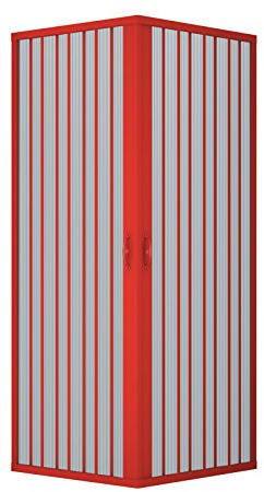 Duschabtrennung, Duschkabine, Größe: 75 x 75 cm, H 185 cm, aus PVC Kunststoff, Zentrale Eck Öffnung, 2 Falttüren, ROT
