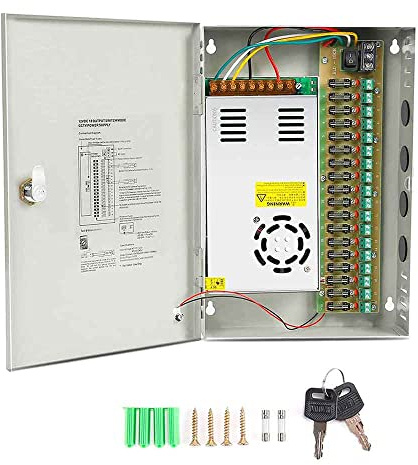 Vetrineinrete® Alimentatore stabilizzato per telecamere videosorveglianza con 18 uscite canali Box Telecamera 12v 20a 220v A16