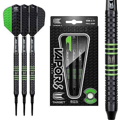 Target Darts Vapor 8 Black 80% Tungsten Soft Tip Darts Set, Grün 18G | Pixel Tip Darts, Professionelles Dart Zubehör, Elektronisches Soft Tip Dart Set
