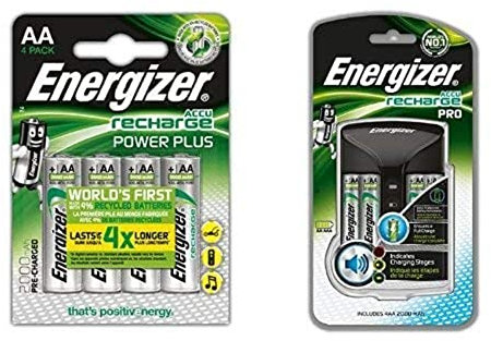 Energizer Pro Battery Charger and Rechargeable AA Batteries Bundle, (8 AA Rechargeable Batteries Total)