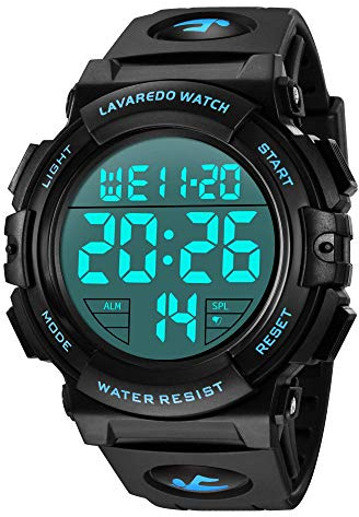 Relojes, Reloj Digital para Hombres, 50M Cronógrafo Impermeable para Exteriores Relojes Deportivos para Hombres con retroiluminación LED y Alarma Azul