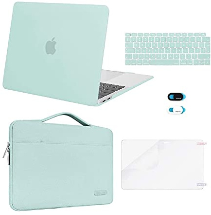 MOSISO Kompatibel mit MacBook Air 13 Zoll Hülle M1 2021 2020-2018 A2337 A2179 A1932, Hülle für MacBook Air M1 13,3 Zoll&Laptoptasche&Tastaturschutz&Webcam Abdeckung&Displayschutzfolie, Minz Grün