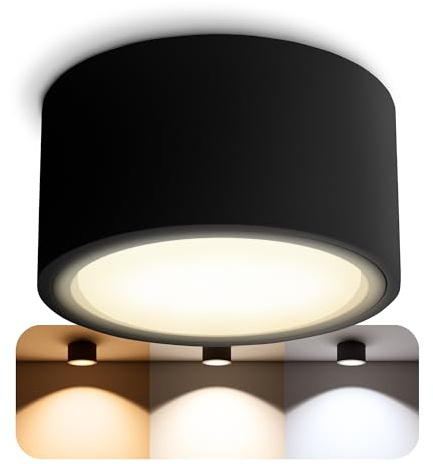 SSC-LUXon CELI-X LED Aufbau Deckenleuchte matt schwarz - flach & rund - inkl. tauschbarem LED GX53 mit 5W in warmweiß