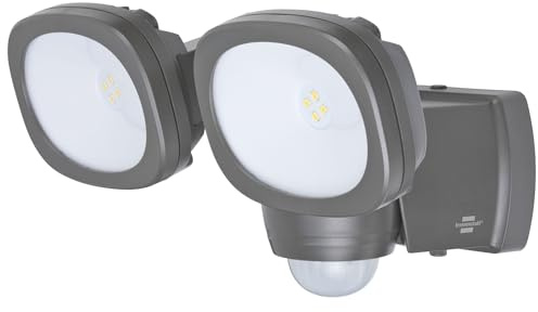 Brennenstuhl Batterie LED Strahler LUFOS mit Batterie, 2x 240 Lumen | Kabelloser LED Außen-Strahler mit Bewegungsmelder, mit 8 Marken LEDs, für außen IP44, mit zusätzlicher Funktionseinstellung