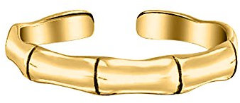 Marlogendo Damen-Zehenring aus 925er Sterlingsilber mit 14 Karat Gelbgold vergoldet, Bambus-Stil, verstellbarer Midi-Ring