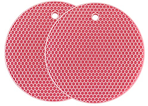 Hitzebeständige Silikon Untersetzer 2er-Set (bis 240°C) – Rosa, Ø 18 cm | Rund, Topflappen & Mehrzweck-Matte | Rutschfest, Wasserdicht & Spülmaschinenfest