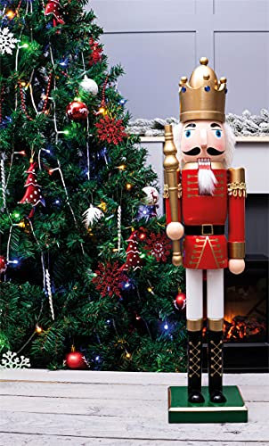 St Helens Home & Garden Nutcracker with Sceptre Christmas Decoration 60cm Height - Wonderfully Festive with Vibrant Colour Detail