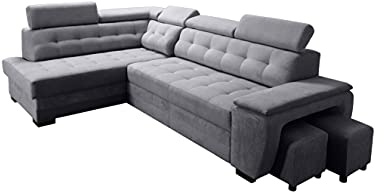 Robin Inspire Grand Divano angolare con funzione di letto cassetto per la biancheria due pouf poggiatesta regolabile angolo a sinistra grigio scuro 277 x 180 x 100