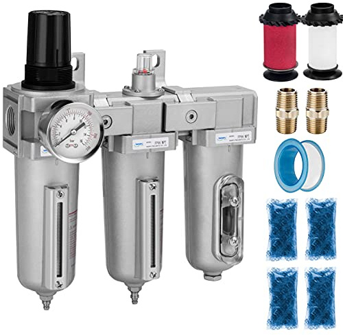 NANPU Qualité industrielle Système de séchage d'air à 3 étages 1/2 BSP - Filtre à particules, filtre coalescent, séchoir à dessiccant & régulateur d'air, bol en métal, vidange manuelle