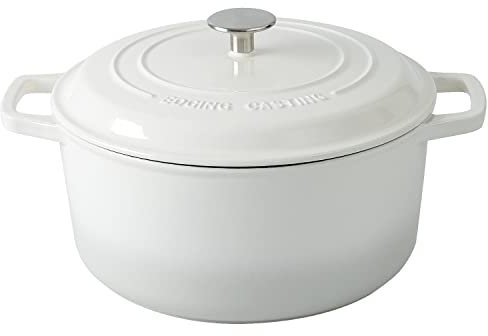 EDGING CASTING Enameled Cast Iron Dutch Oven Pot With Lid, Dutch Oven for Sourdough Bread Baking Round Pot Dule Handle, 6 Quart, White