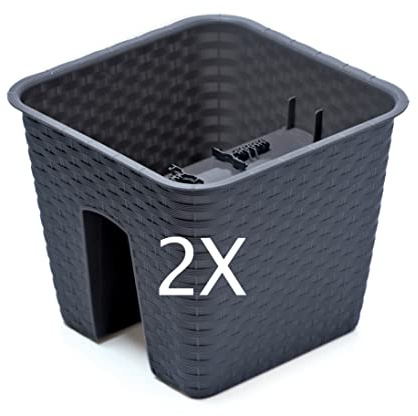 Tymar Blomlåda, 2-pack, blomkruka för balkongräcke, i rottingutseende, balkonglåda, räckes-låda, lutsäker, av plast, med vattenutlopp RRQ01 (kvadrat) antracit, 27 x 27 cm)