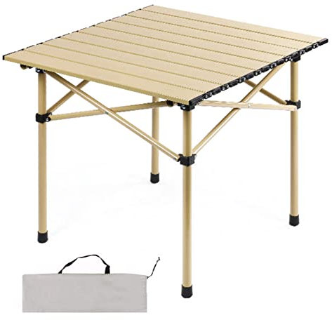 Set aus tragbarem, leichtem Picknicktisch und Stühlen, klappbarer Campingtisch für Camping im Freien, Wandern, Grillen, Angeln, mit aufrollbarer Aluminium-Tischplatte, Beige (Größe: 1 Stück, Farbe