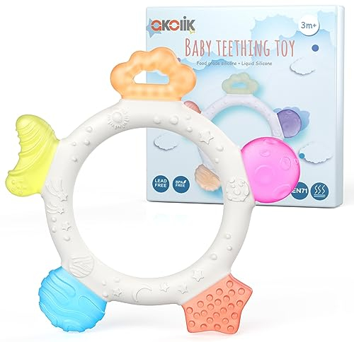 akolik Beißring für Babys, Beißring Baby Beißspielzeug aus Silikon, BPA-frei Zahnungshilfe Baby, Zahnen Baby Spielzeug, Leicht zu Greifling Beissring Baby für 3+ Monate Babys, Stern C