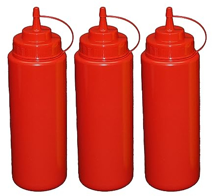 3 Stück rote Quetschflaschen 1 Liter Dosierflasche Spenderflasche Dressingflasche