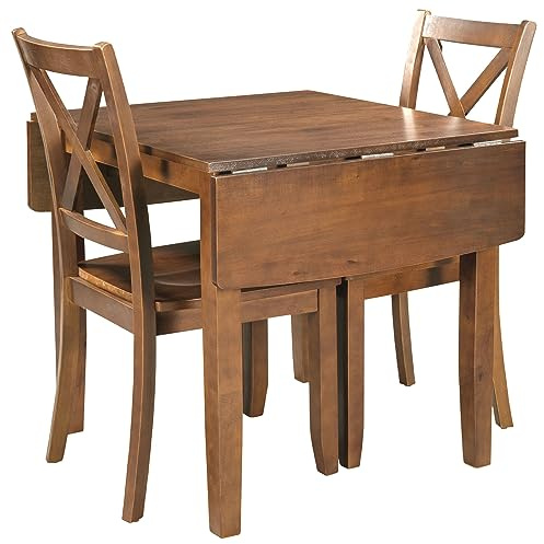 LUMISOL Farmhouse 3-Piece Drop Leaf Dining Table Set with 2 X-Back Chairs, Space-Saving Wood Table and 2 Chairs, Extendable Kitchen Table Set, Walnut