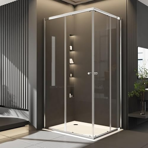 Duschkabine 80x100cm Schiebetür Duschkabine Eckeinstieg, Dusche mit Schiebetüren Glas 6mm ESG Sicherheitsglas Duschschiebetür Duschabtrennung Duschwand Duschtür Höhe: 185cm