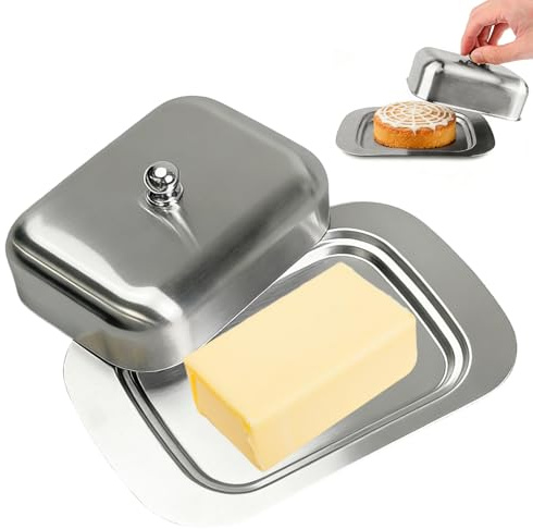 Edelstahl Butterdose mit Griff Deckel, 19 x 12 cm 250g Butter Butterbox Versiegelte Butterglocke Butterbehälter für Küchen Arbeitsplatte Kühlschrank