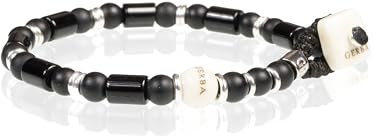 Gerba Armband Winter Black 03 Herr Smycken Tillverkad med vaxad tråd Hårda Keramiska Stenar Murrine Ben och 925 Silver