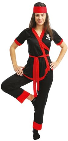 P'TIT CLOWN - Disfraz Ninja para mujer, Samurai – Banda, camisa, pantalones, cinturón, perfecto para carnaval, fiestas de disfraces y eventos temáticos – poliéster – negro, rojo (L-XL)