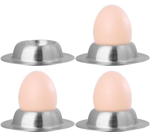 Salubohum 4 Portauova, impilabili, Rotondi, in Acciaio Inossidabile, lucidati, Lavabili in lavastoviglie, con Un Supporto per Uova Alto 1,8 Centimetri (8,5 * 8,5 * 1,8 cm) (Argento)