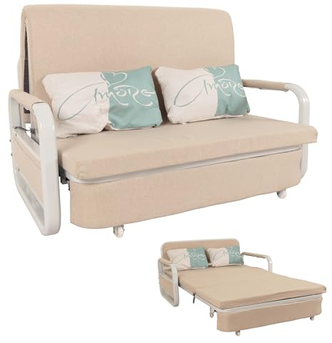 Mendler Schlafsofa HWC-M83 130x185cm - Stoff/Textil beige | Schlafcouch, Couch, Sofa, Schlaffunktion, Bettkasten, Liegefläche