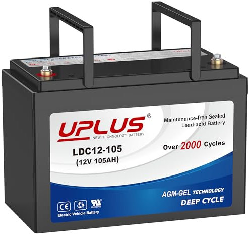 UPLUS Hybrid Gel Deep Cycle Leisure Battery,12V 105Ah (100Ah) AGM-Maintenance Free SLA Batteries, 2000 Cycles, for Solar, RV, Backup, Trolling Motor, Marine and Off-Grid System, LDC12-105 GROUP 27