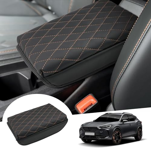 GAFAT Kompatibel mit Cupra Formentor Seat Leon MK4 ST FR KL 2020-2026 Mittelarmlehne Abdeckung, Facelift 2025 Formentor VZ Mittelkonsole Armlehne Schutz Leder Polster, 3 CM Erhöht Verdickt (Messing 1)