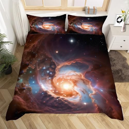 3D Galaxie Bettwäsche Set 135x200 cm Weich Mikrofaser Weltall Kinder Bettwäsche-Set mit Reißverschluss 3 Teilig Bettbezug Set mit 2 Kissenbezug 80x80 cm