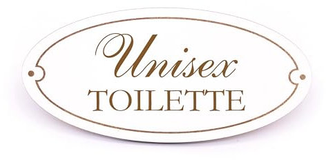 Dekolando Türschild TOILETTE Schild oval WC Toilettenschild weiß selbstklebend graviert Holzschild Türdeko 15x7cm (Unisex Toilette)