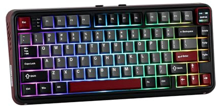 MechLands Vibe75 V2 75% Tastiera da gioco senza fili con modulo schermo, tastiera meccanica cremosa hot-swap con struttura di tenuta, BT5.0/2,4 GHz/USB-C, RGB, QWERTY (nero)