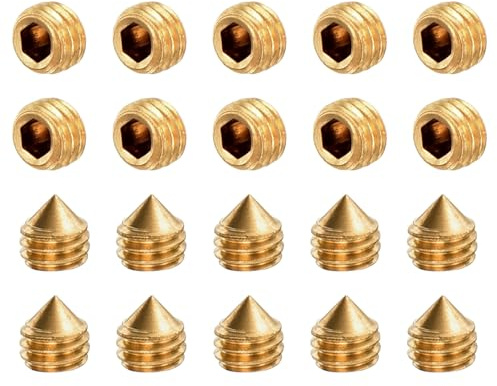 sourcing map Gewindestifte M3 x 3 mm, Messing, Kegelspitze, Innensechskant, Madenschrauben für Maschinen, Reparaturen zu Hause und Befestigungen, goldfarben, 30 Stück