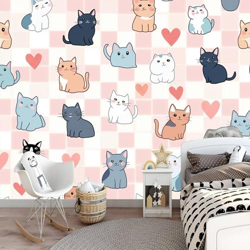 Vlies Fototapete kinderzimmer Haustier-Katze 3D Effekt 300 x 210cm - Foto Tapete für Wohnzimmer Moderne Vliestapete Wandtapete Motivtapeten Heim Dekoration