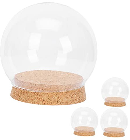 SEWOART 4pcs Preserved Flower Glass Dome Adornment with Cork Base, Glass Cover for Eternal Flower Display, 12cm Diameter Decorative Bell Jar Set for Home and Festival Decoration