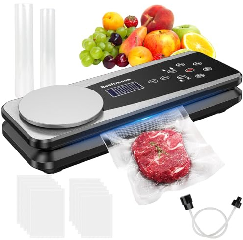 Vacuum Sealer Machine for Food,85kpa Full Automatic Food Sealer Vacuum Sealing for Dry&Moist Saver,10-in-1 Food Storage Vacuum Machine with Scale,Cutter,Adjustable Pressure,Pulse Function,Starter Kits
