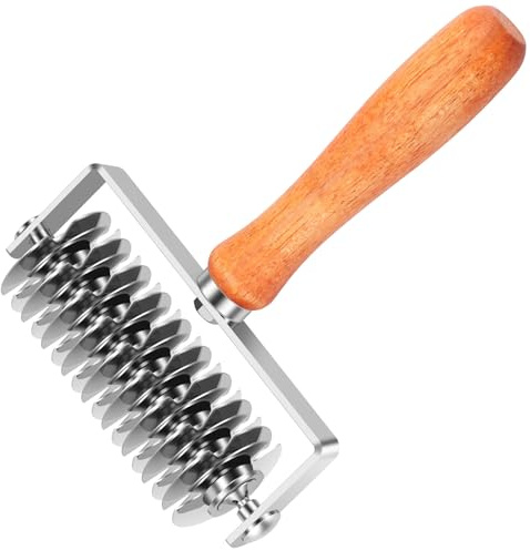 Stainless Steel Lattice Pastry Cutter Pizza Dough Roller Lattice Cutter with Wood Handle Practical Kitchen Cooking Pastry Cutter Baking Tools for Cookie Bread Pie Pastry Crust Cake